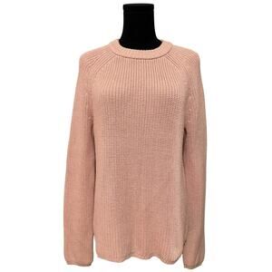 Jenni Kayne Cotton Fisherman Sweater Knit Long Sleeve Dusty Peachy Pink Small